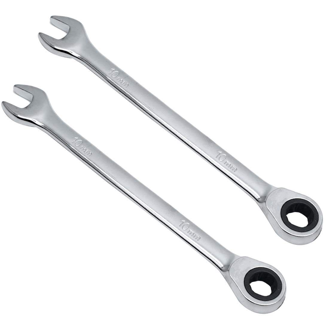 Kyuionty 2 Pcs 10mm Ratchet Wrench Metric Ratcheting Wrench Set with 5° Movement and Hardened & 72 Teeth for Projects Metric Tight Spaces