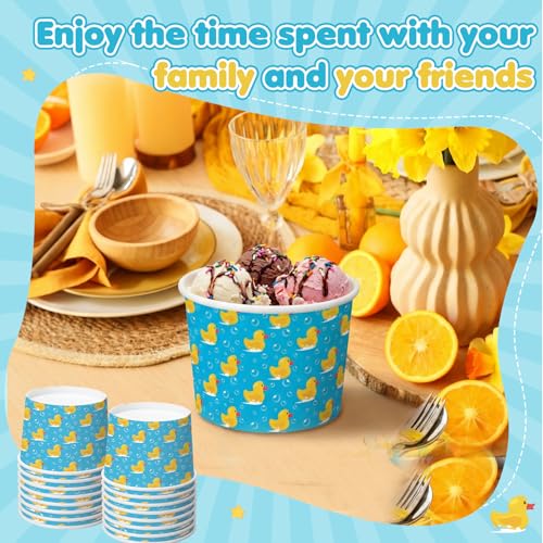 Image of Funnymoom 50 Pack Rubber Duck Ice Cream Cups 9 oz Yellow Duck Disposable Dessert Bowls Paper Soup Bowls Bubble Bath Rubber Ducky Snack Cups for Hot or Cold Food for Baby Shower Birthday Party Supplies