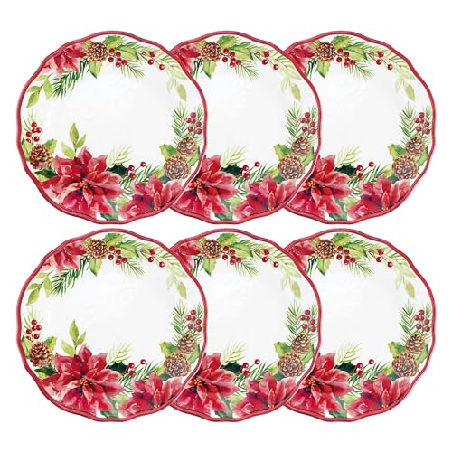 UPware-Melamine-Dinner-Plate-Set-of-6-BPA-Free-Dishwasher-Safe-Round-Plates-Dinner-Dishes-for-Main-course-Pasta-and-Salad-11-Inch-Dinner-Plates-Poinsettias UPware Melamine Dinner Plate Set of 6 BPA Free Dishwasher Safe Round Plates Dinner Dishes for Main course Pasta and Salad 11 Inch Dinner Plates Poinsettias