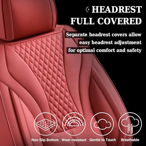 Image of Coverado Waterproof Nappa Leather Car Seat Covers Full Set 5-Seat Car Seat Protector Front & Rear Cushions Fit for Most Sedans SUVs Pick-up Trucks Red