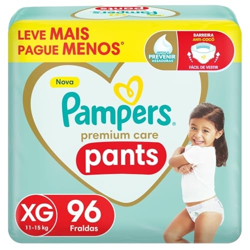 Fralda Pampers Premium Care Pants Tamanho XG, Fácil de Vestir, 96 Unidades
