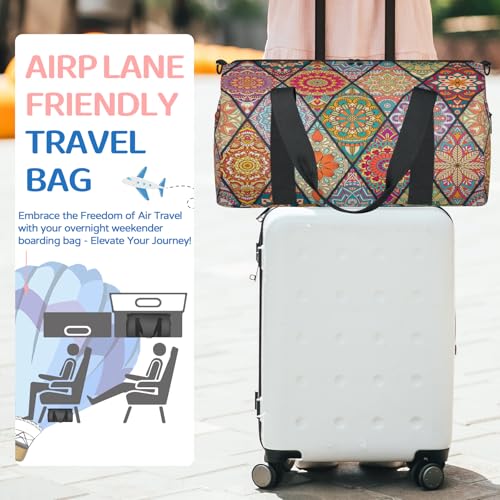 Bohemian Mandala Sports Duffle Bag for Women Men Waterproof Overnight Weekender Bag with Adjustable Strap Travel Tote Bags for Beach Yoga Work Dance Swim3