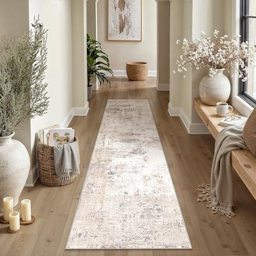 HUGEAR Tappeto Corridoio 80x300cm Beige Grigio Tappeti Lavabile in Lavatrice Antiscivolo Moderno Astratto Naturale Lungo Carpet Cucina Cameretta Scendiletto Camera da Letto Ufficio Pelo Corto