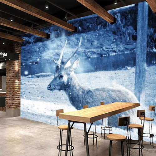 Reindeer Lying Down 3D Wall Mural Wallpaper, Mammal Removable Self Adhesive Mural Peel And Stick Wallpaper For Bedroom Wall Decoration Waterproof Sticker,59"L X 40"W #TOP1