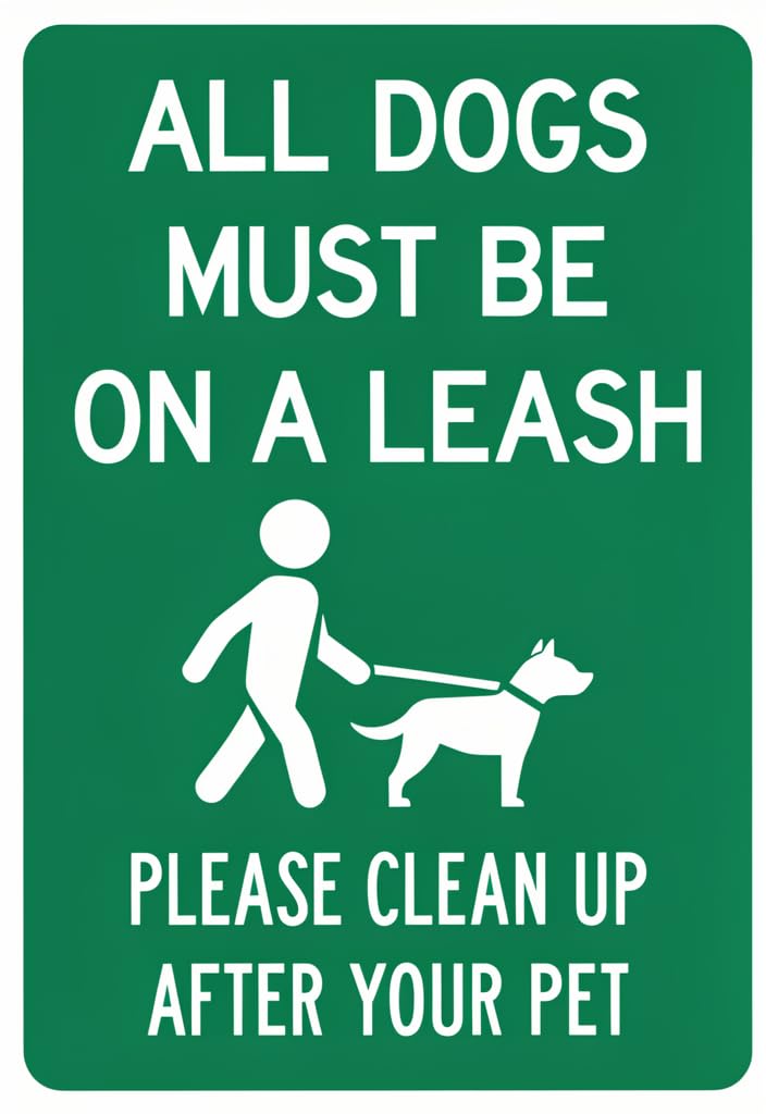 peiyeety All Dogs Must Be on a Leash Tin Sign 12x8 Inch, Green & White Pet Etiquette Metal Wall Plaque, PleaseUp After Your Pet Notice for Yard, Park, Apartment, Home Decor & Gift