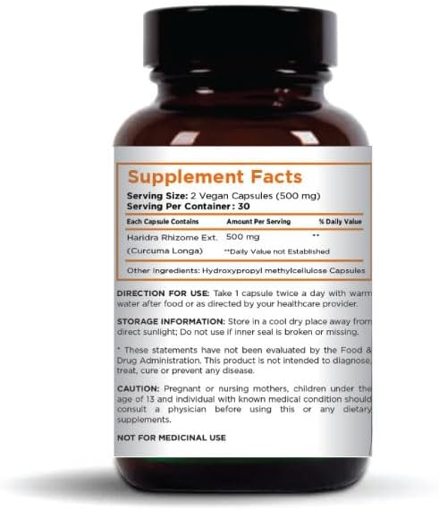 Turmeric Curcumin Capsules with Black Pepper for High Absorption –– 100% Vegan, Non-GMO, Gluten Free Supplement–60 Count (Pack of 1) - Image 3