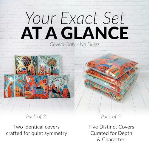 Image of SILK & YANA Storybook Village Glow Cushion Cover 16x16 Inches Pack of 5 | Poly Jute Decorative Square Pillow Cover for Sofa, Living Room & Home Decor