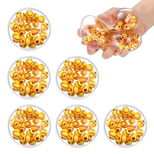 Shappy 6 Pcs Softball Stress Relief Balls 2.36 Inch Acrylic Beads Fidget Stress Ball Sensory Toy Bulk Toy for Adults ASMR Therapy Toys for Gifts Softball Party Favors Fidget Anxiety Anger