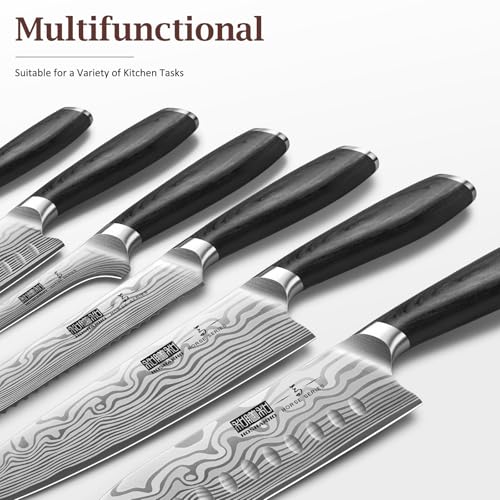 Image of HOSHANHO 7 Pieces Knife Set with Magnetic Knife Holder, Ultra Sharp Powder Steel Kitchen Knives Set, Professional Chef Knife Sets with Ergonomic Pakkawood Handle
