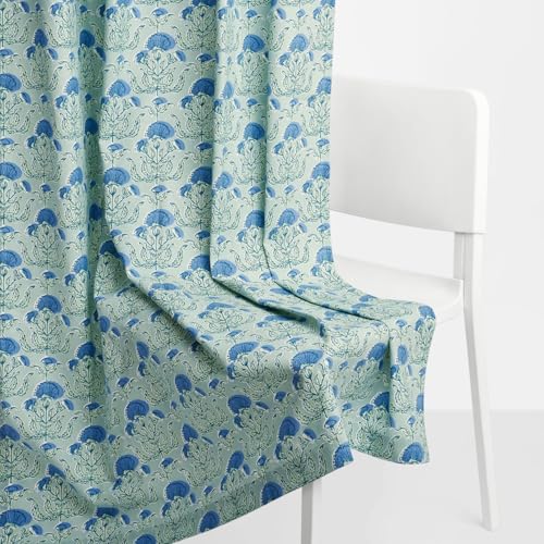 Image of haus & kinder Digital Printed Cotton Door Curtains 7 Feet Long Pack of 2 Door Curtains, 7 Feet Curtains for Door (Rosette, Blue 130x213 CM)