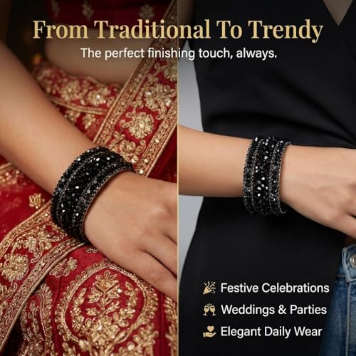 Image of NMII Stylish Pearls Alloy Metal Kada Bangles Set For Women and Girls | Fancy Metal Bangles | Trendy Design Bangles For Girls | Wedding, Party, Shadi Fashion Jewellery-Set of 6 Bangles