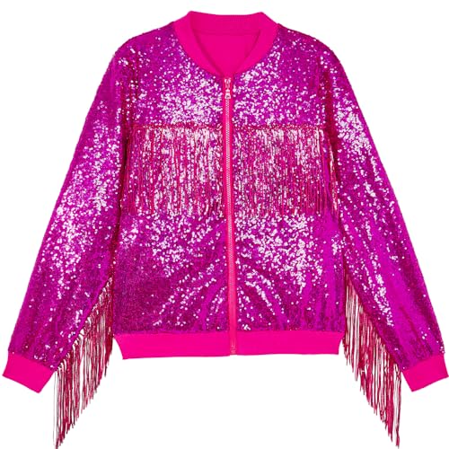 Tessel Sequin Jacket for Women Sparkly Bomber Varsity Trendy Shiny Coat Ladies Glitter Birthday Party Holiday Clothes