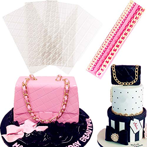Set of 5 JeVenis Diamond Bag Chain Silicone Fondant Mold Fondant Impression Mat