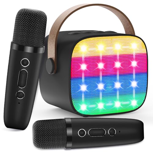 Microfone Karaoke para crianças, karaoke infantil, 2 microfones sem fios, altifalante Bluetooth portátil com efeitos de mudança de voz e luzes LED, para festas, presentes de aniversário e brinquedos