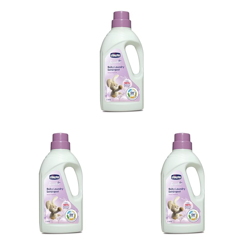 Chicco Baby Liquid Laundry Detergent, 5X Stain & Germ Fighter, Kills 99% Of Germs, Dermatologically Tested For Effective & Gentle Cleaning, Delicate Flowers (1 L) (Pack of 3)-image-30