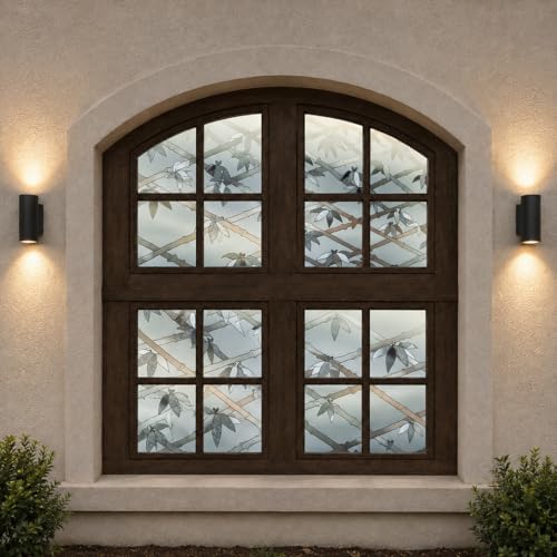 Image of CVANU Leaves & Bamboo Frosted Privacy Window Film, Self Adhesive Waterproof Vinyl Sticker for Glass Doors, Windows, Bathroom & Office Use (12 x 36 Inch)