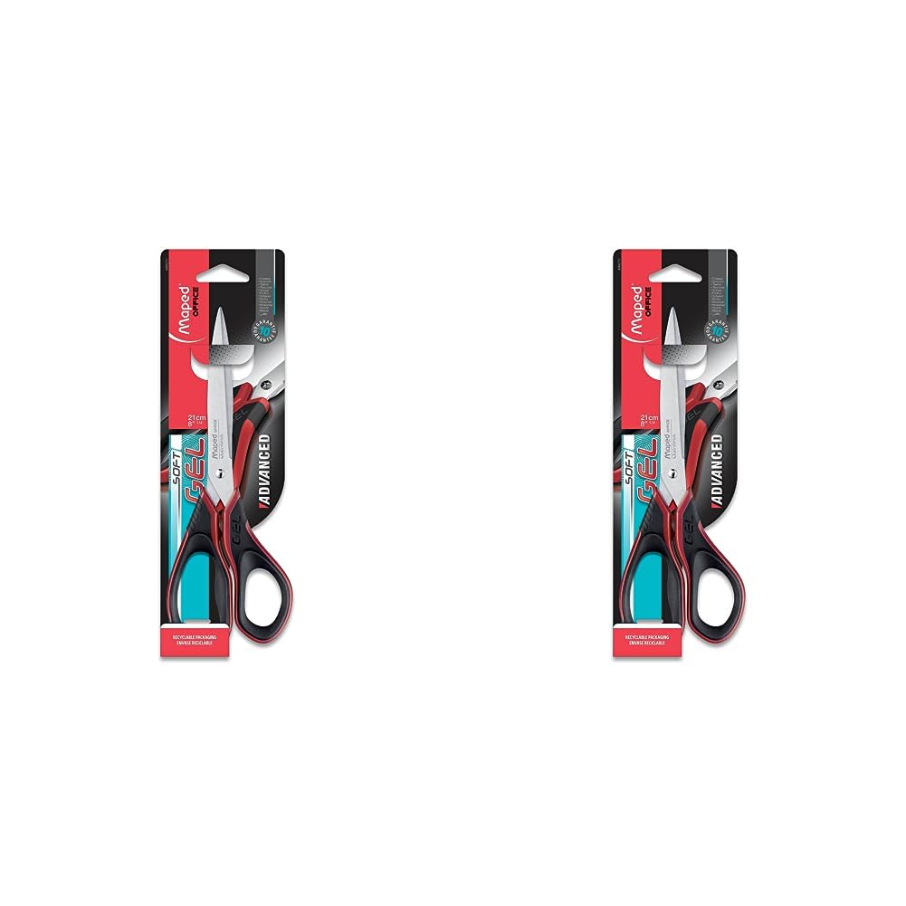 Maped - Tijeras de Oficina - Advanced Gel Asimétrica 24 cm - Tijeras con Cuchillas Moldeadas - Hojas y Remaches de Acero Inoxidable - Anillas Ergonómicas - Punta Afilada (Paquete de 2)