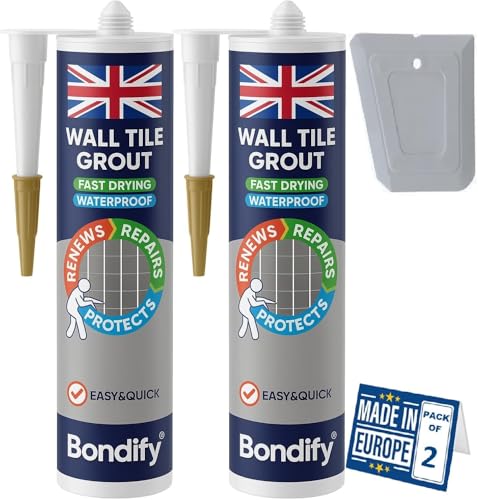 BONDIFY Séchage Rapide Joint Carrelage Gris Étanche, 450g x 2 Idéal Pour Les Carreaux Muraux et...