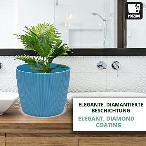PECZEKO Matte Flower Pots Decorative Plant Pot for Flowers and Herbs Durable & Lightweight Round Plastic Plant Pots for Living Room & Dining Room Kitchen Patio Balcony Set of 2 (Blue, - Image 4