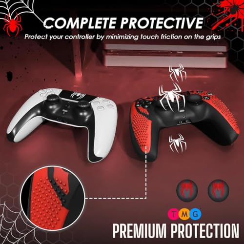 Image of TMG PS5 Controller Skin Spider-Man Theme Silicone Pecial Edition Protective Skin Case Cover for PS5 Controller with 2 Thumb Grip Caps (Red-Black)