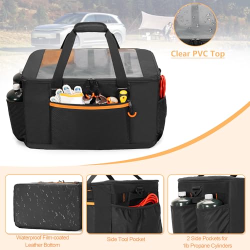 Camping Gear Organizer, 3 Pcs Camping Packing Cubes and 1 Pcs Mesh Pocket with Carrying Bag for Kitchen Supplies, 5-in-one Tactical Travel Storage with Transparent Window for Car Trunk Patented Design3