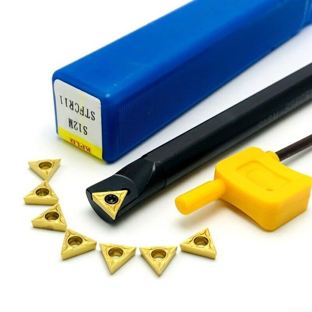 91° S12M STFCR11 - Soporte para herramientas de torneado de agujero interior CNC de 12 mm x 150 mm con 10 piezas TCMT110204
