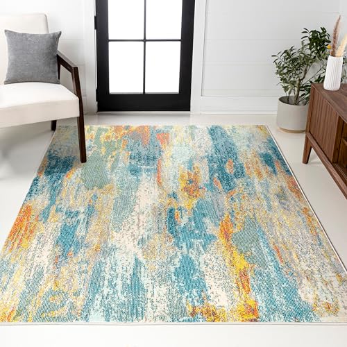 JONATHAN Y Modern Abstract Vintage Waterfall Blue/Cream/Yellow Indoor Area Rug,