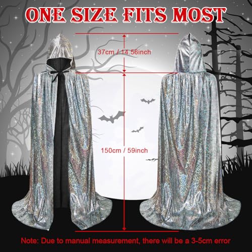 AYBUY Silber Umhang, Vampir Umhang mit Kapuze Lange Cape, Vampir Kostüm, Umhang Mittelalter für Halloween Weihnachten Karneval Kostüm, 150cm