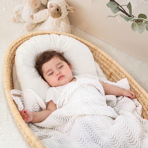 Image of Cotton Knitted Baby Blanket - Neutral Swaddle Receiving Blanket for Newborn, Toddler, Boys & Girls, Crib or Stroller Blanket with Gift Box, 31x40 Inch (White)