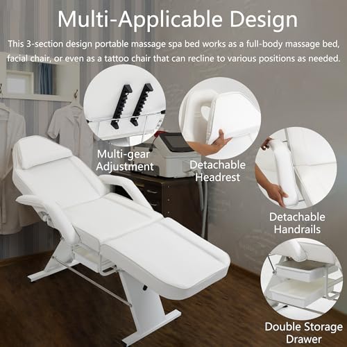 Massage-Salon-Tattoo-Chair-with-Two-Trays-and-Hydraulic-Stool-Esthetician-Bed-Adjustable-3-Section-Facial-Table-Barber-Spa-Beauty-Equipment-White