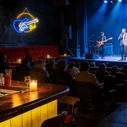 Image of Wanxing Live Music Neon Signs Guitar Shape LED Signs Game Art LED Neon Signs for Wall Decor Studio Neon Light Signs USB Powered Switch Lights Up Sign for Party Lover Girl Boy(Colorful Guitar Live)