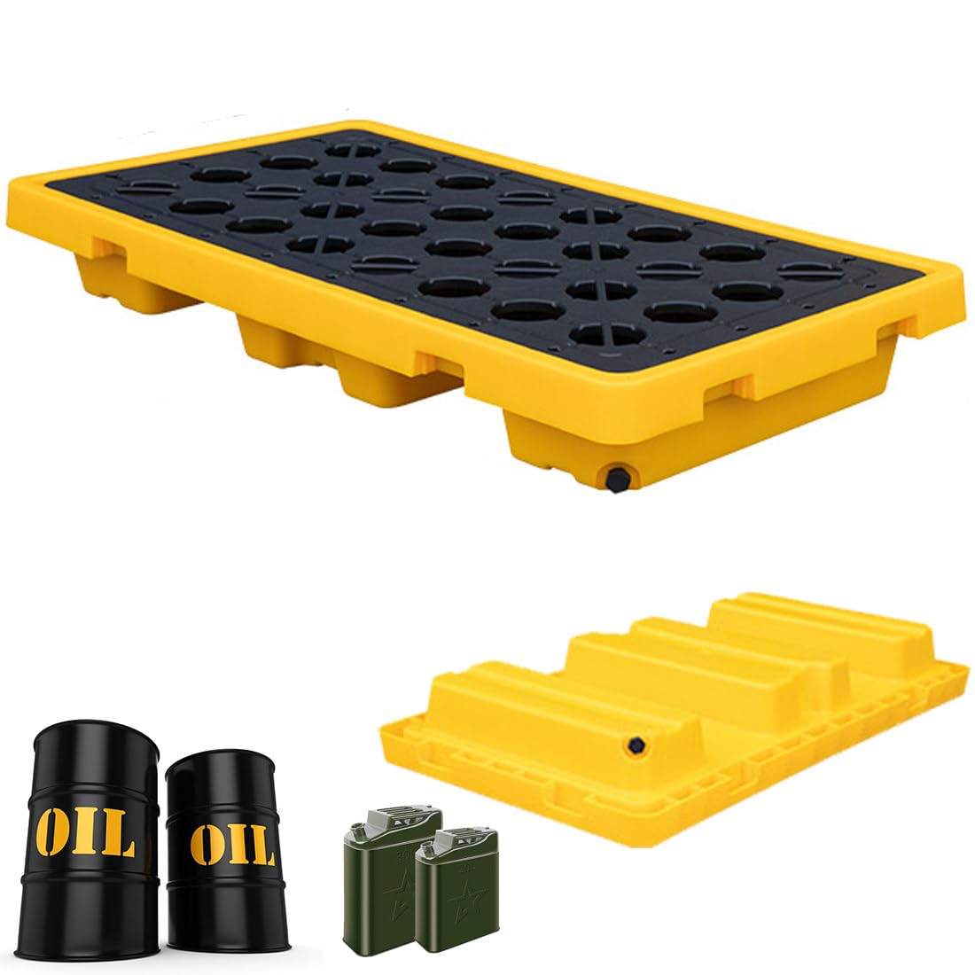 QUSYZD Leak-Proof Drum Spill Containment Pallet, Nestable Industrial Oil Drum Tray, Detachable Anti-Slip Polyethylene Platform with Drain for Garage Storage, 130x68,130 * 68 * 15cm