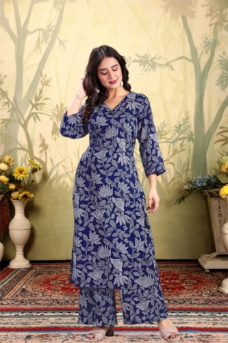 Image of MS VHCK ENTERPRISE Women's Rayon Straight Printed Kurta with Palazzo