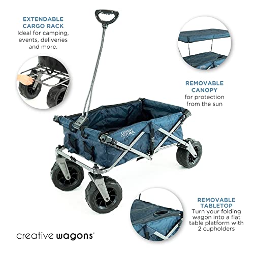 Creative Outdoor Push Pull Stroller Wagon, Beach Hauler XXL Deluxe con toldo, carrito plegable y portátil de alta resistencia, soporta hasta 150 libras, ruedas gigantes de 10 pulgadas miniatura 4