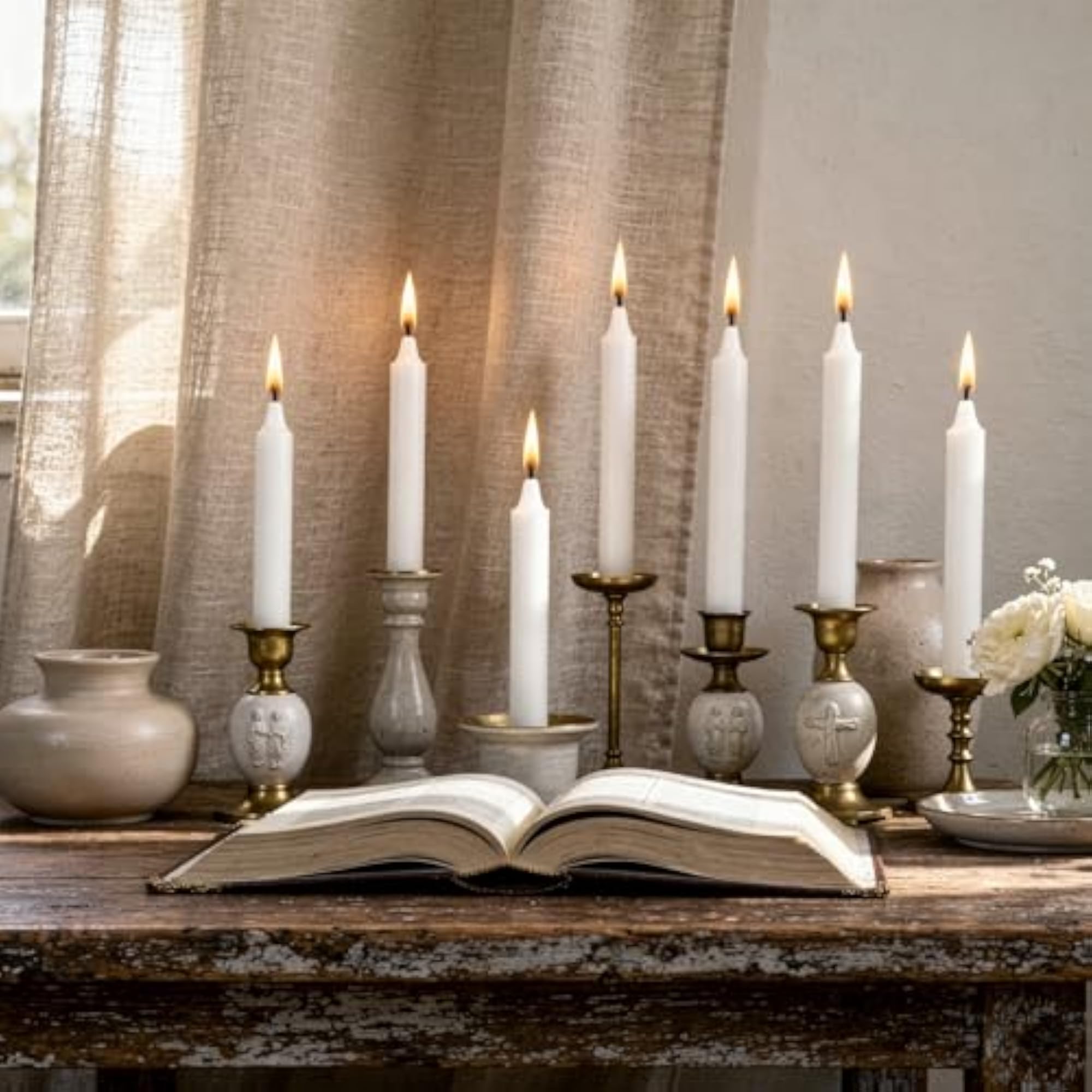 20 Pack White Chime Taper Candles, Dripless for Rituals