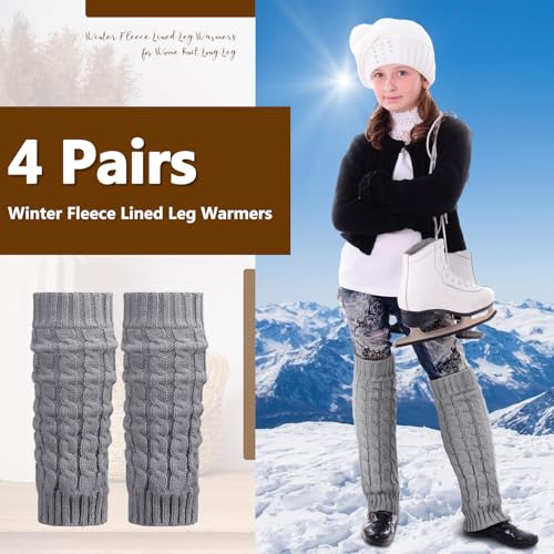 Image of Geyoga 4 Pairs Wome Winter Fleece Lined Leg Warmers Knit Warm Long Leg Knit Thick Boot Socks for Skating Walking