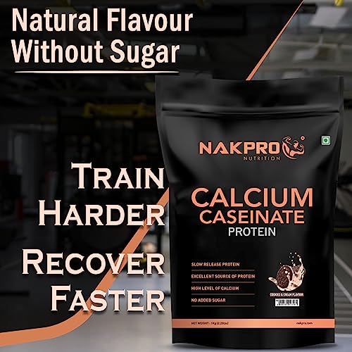 Image of NAKPRO Calcium Caseinate | 26.81g Protein, 5.12g BCAA | Helps in Muscle Recovery | Slow Absorbing, Slow Digesting, Low Carbs Casein Protein Powder (2 Kg, Cookies & Cream)