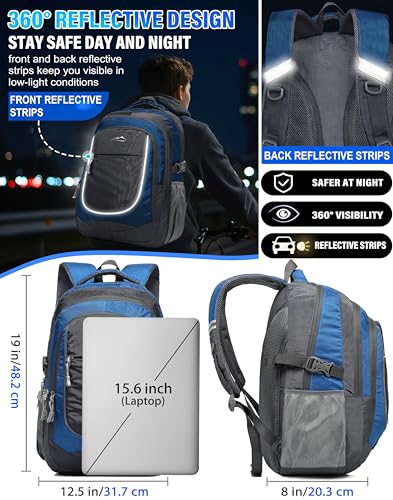Image of ProEtrade Backpack Bookbag for College Sturdy Travel Business Hiking Fit Laptop Up to 15.6 Inch Multi Compartment Gifts for Men Women Night Light Reflective (Blue)