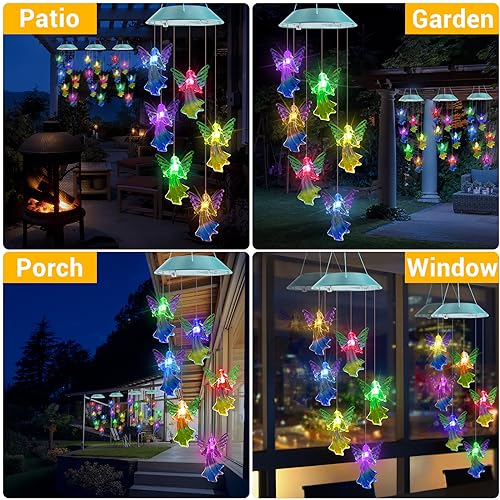 Image of Toodour Solar Wind Chimes, Color Changing Angel Wind Chimes, LED Decorative Mobile, Gifts for Mom Grandma, Waterproof Outdoor Decorative Lights for Garden, Patio, Yard, Window Outdoor Decor