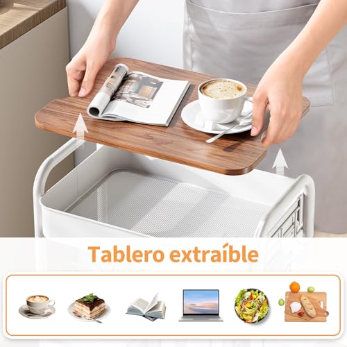 Miniatura 4 de Kingrack - Carrito De Almacenamiento Rodante De 3 Niveles Con Tablero, Carrito De Metal Con Ruedas, Organizador Utilitario Con Bandeja De Madera, Ruedas Con Bloqueo, Fácil Montaje Para Baño, Sala De