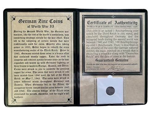 WWII German 1 Reichspfennig Zinc Coin (1940–1945) with Certificate of