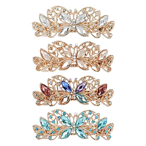 Lawie Pack de 4 Pinzas de Mariposa de Lujo con Piedras de Cristal Brillantes y Purpurina para el Pelo, Clips Metálicos para Mujeres y Niñas miniatura 2