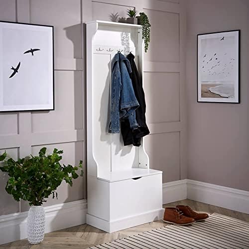 VonHaus Coat Rack Stand & Shoe Storage Bench Grey Hallway Storage Unit w/ 4 Coat Hooks, Shoe