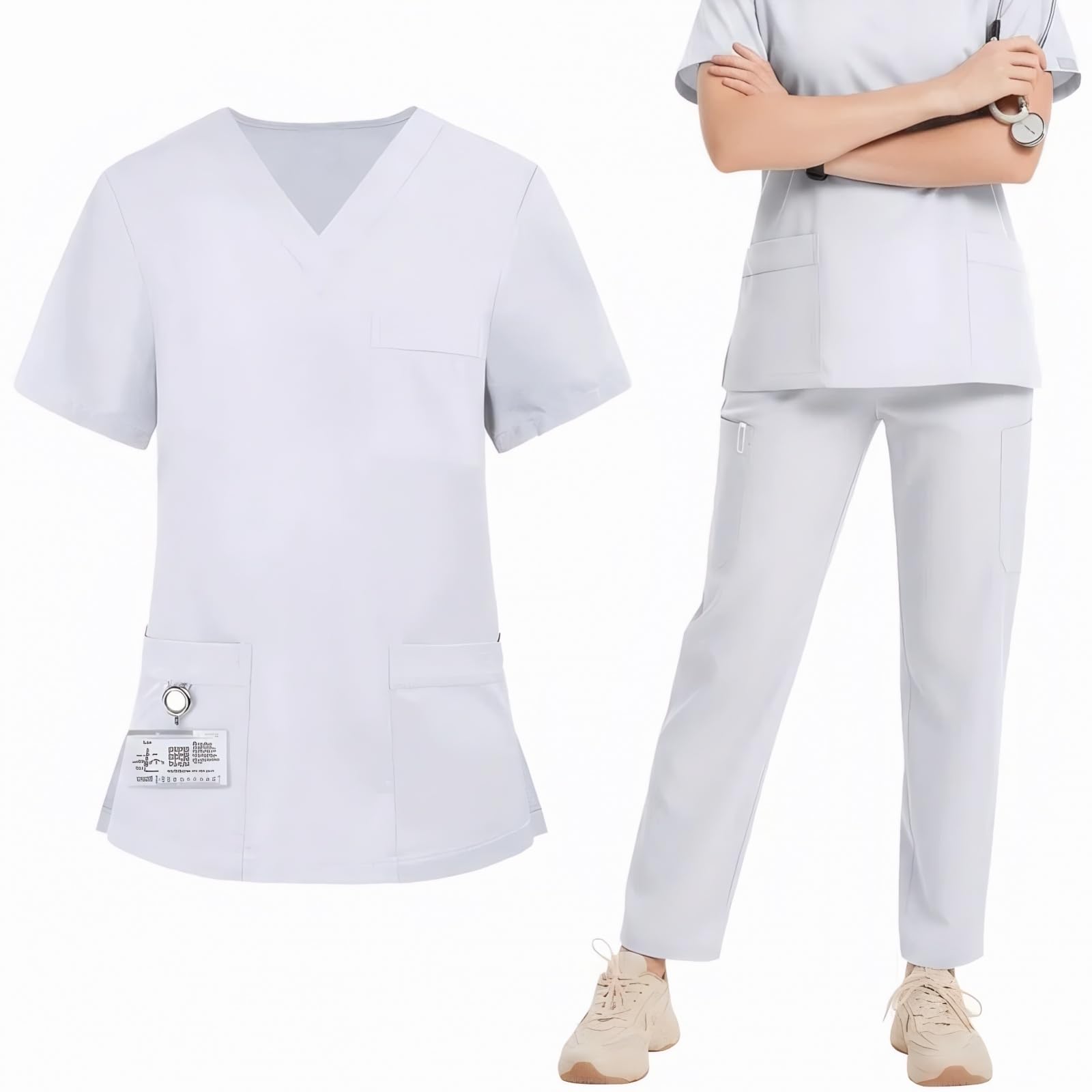 Maizoon Set di scrub da donna elastico per assistenza sanitaria uniforme medica infermiera abbigliamento ad asciugatura rapida scollo a V comodo top e pantaloni