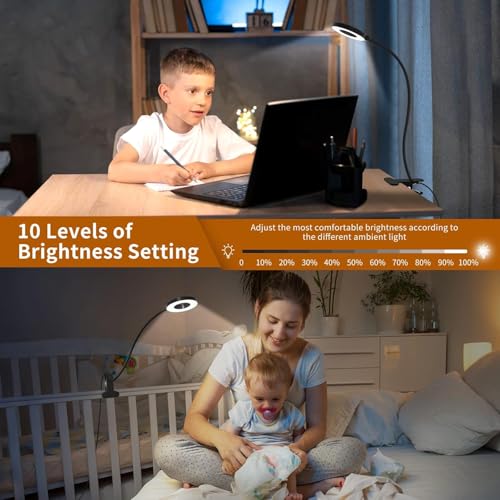 Image of LED Clip-On Study Lamp for Study Room with 3 Light Modes & 10 Brightness Levels | Flexible Gooseneck Desk Light | Eye Protection USB Study Lamp for Students, Table & Bed