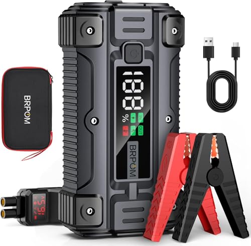BRPOM Booster Batterie 5000A 26800mAh Jump Starter Portable (Jusqu&rsquo;&agrave; 10L Diesel ou All Gas) D&eacute;marrage de Voiture 12V avec Pinces de S&ucirc;ret&eacute; Intelligentes C&acirc;ble de Type-C 12 Mois en Veille