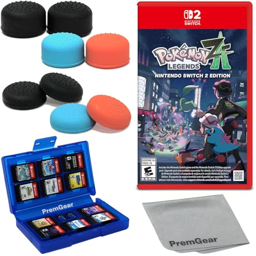 Pokémon Legends: Z-A for Nintendo Switch 2 Edition (US Version), with PremGear Thumb Grips (8 pack, 3 colors, 2 Heights - 3mm, 7mm), 24 Slot Game Card Holder & Cleaning Cloth
