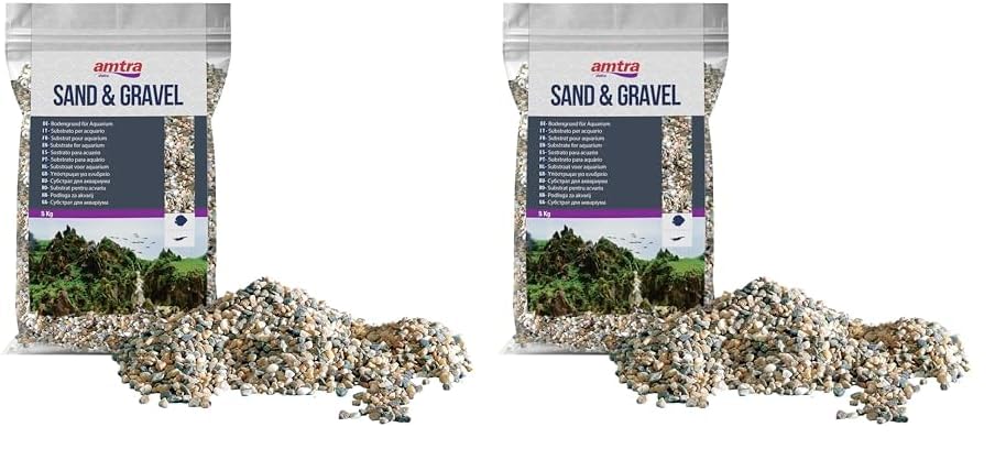 Amtra Polychrome - Naturkies für Aquarien, Dekoboden, Sand und Weißkies, Körnung 3-4 mm, 5 KG (Packung mit 2)