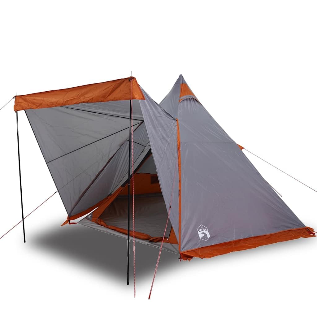 Tenda da Campeggio per 6 Persone, Tipi Impermeabile in Poliestere 185T, Doppio Ingresso con Cerniera, Tenda Familiare per Spiaggia e CarpFishing, Grigio e Arancione, 408 x 350 x 240 cm