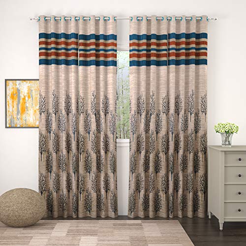 Image of Story@Home Set of 4 Pcs Combo Jacquard Multi Eyelet Ringtop Fancy Trendy Designer Premium 7 feet Door Curtains 84 inch X 46 inch, Green